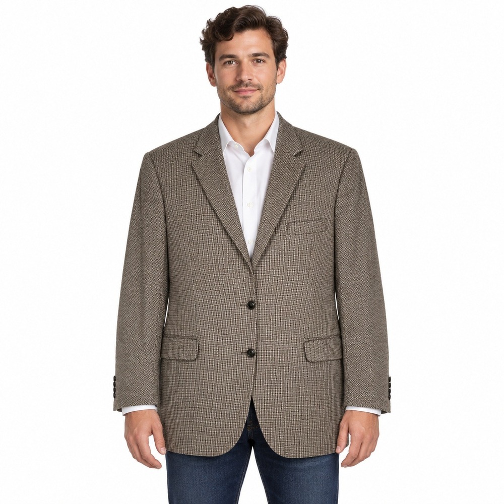 Peter Millar Sport Coat Mens 44T Brown Houndstooth 100% Wool 2 Button Blazer